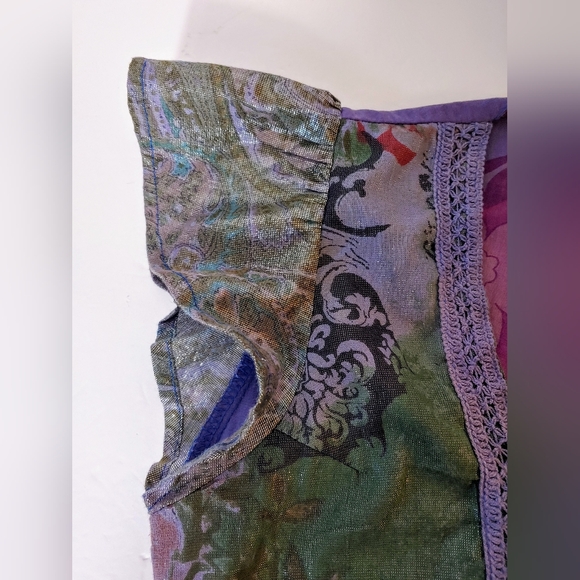 Jayli patchwork boho flutter sleeve maxi dress size M crochet bodice tie waist - Picture 8 of 10